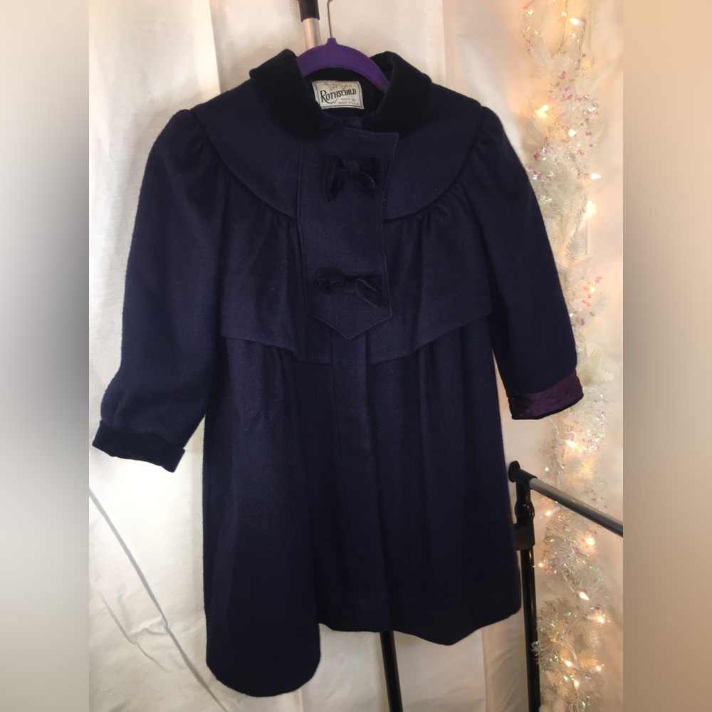 Rothschild Girls' Dark Navy Wool Pea Coat with Cape Collar